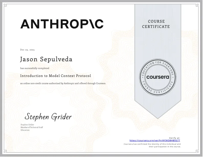 Introduction to Model Context Protocol certificate — Anthropic