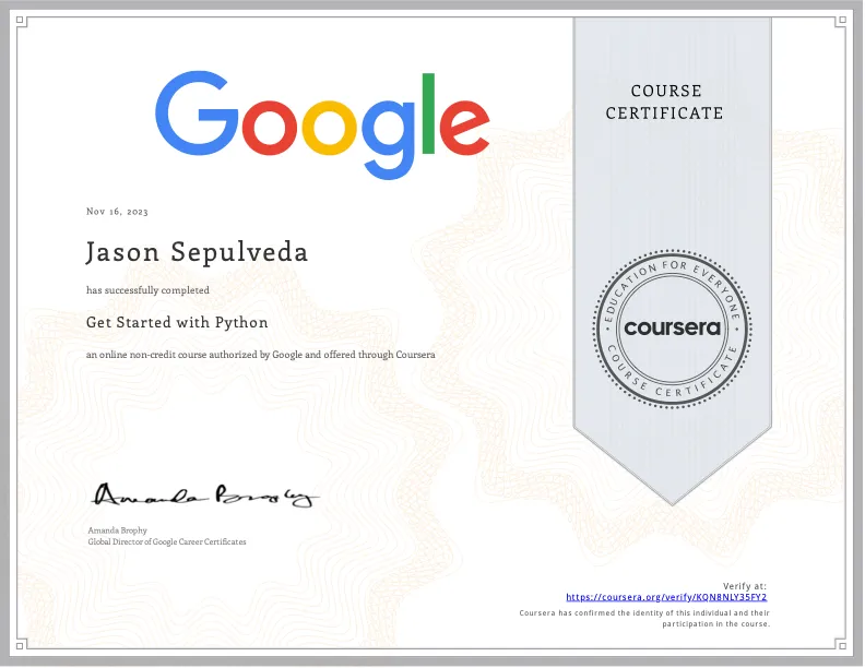 Get Started with Python certificate — Google