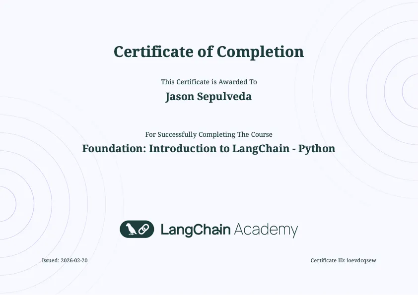 Foundation: Introduction to LangChain certificate — LangChain