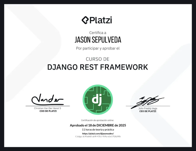 Django REST Framework certificate — Platzi