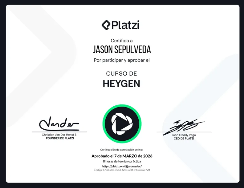 HeyGen certificate — Platzi
