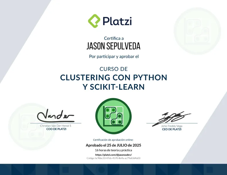Clustering certificate — Platzi