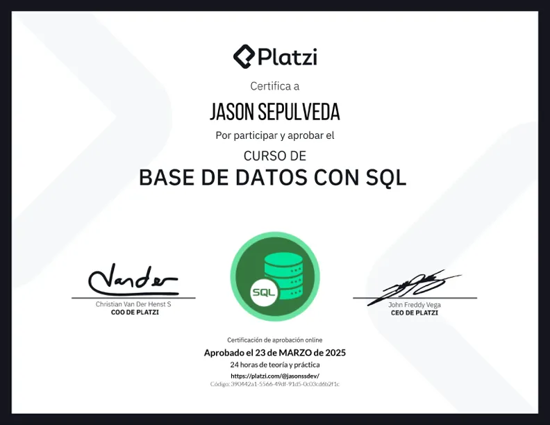 SQL Databases certificate — Platzi