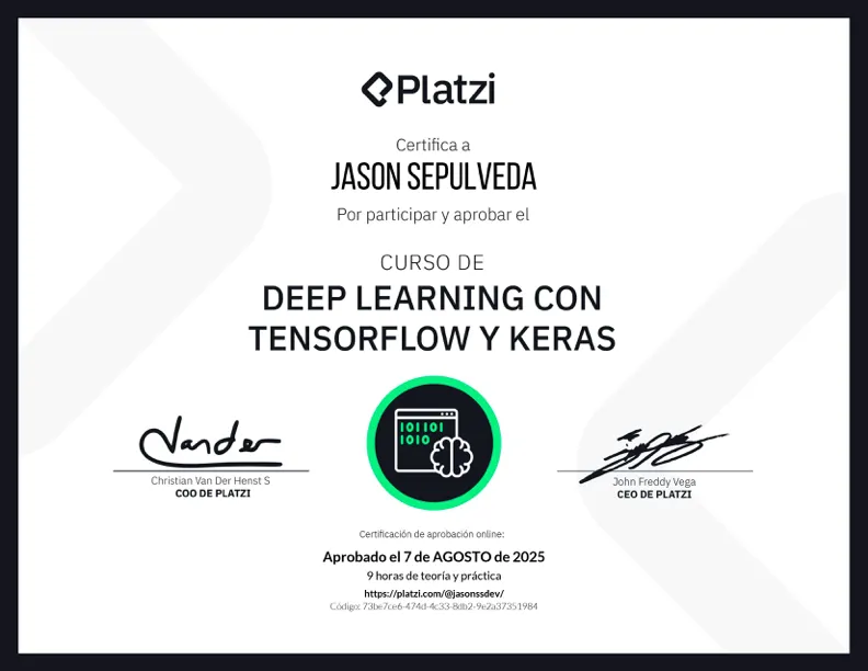 Deep Learning certificate — Platzi