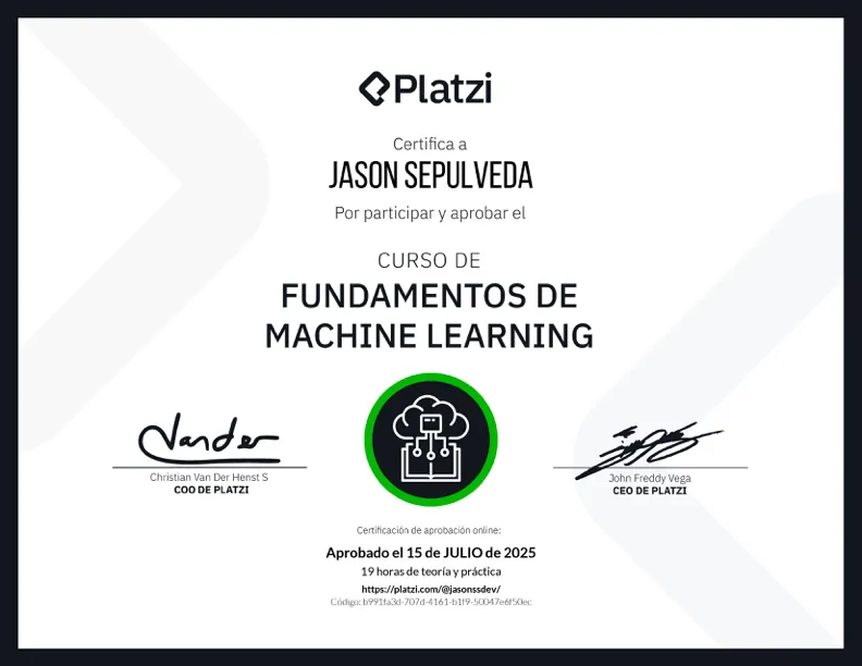 Machine Learning certificate — Platzi