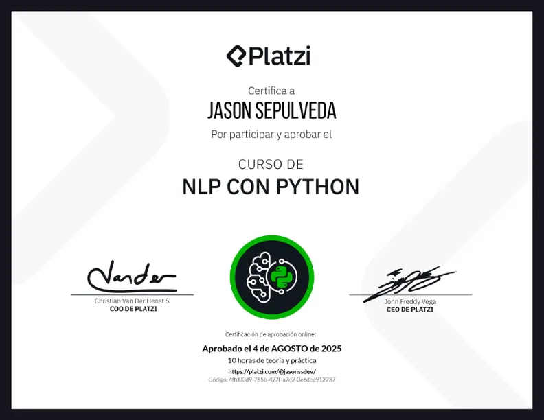 Natural Language Processing (NLP) certificate — Platzi
