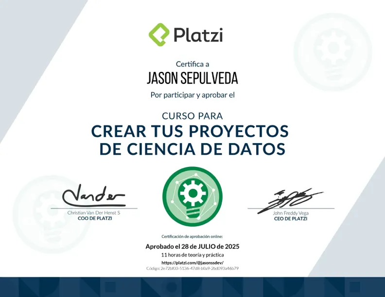 Data Science Projects certificate — Platzi