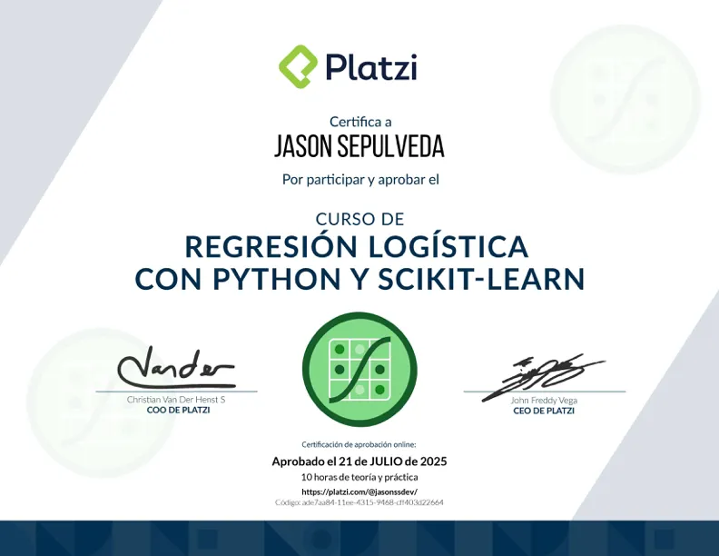 Logistic Regression certificate — Platzi