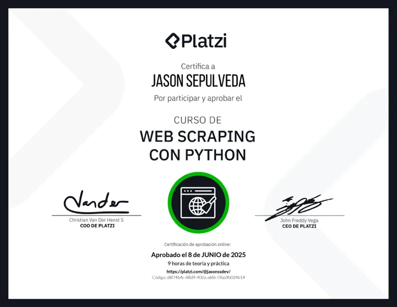Web Scraping certificate — Platzi