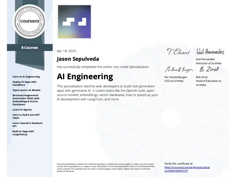 AI Engineering certificate — Scrimba