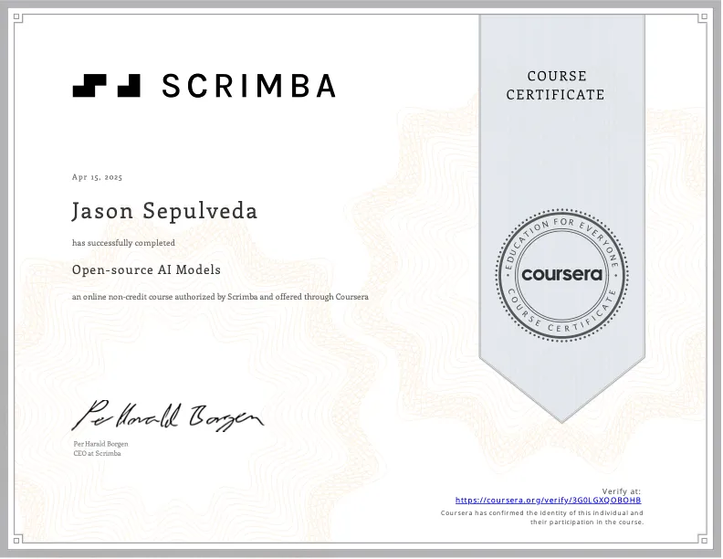 Open Source AI Models certificate — Scrimba